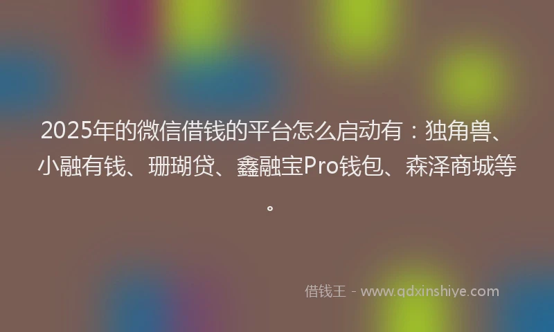 2025年的微信借钱的平台怎么启动有：独角兽、小融有钱、珊瑚贷、鑫融宝Pro钱包、森泽商城等。