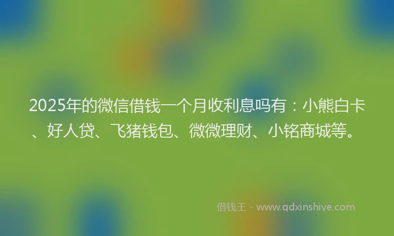 2025年的微信借钱一个月收利息吗有：小熊白卡、好人贷、飞猪钱包、微微理财、小铭商城等。