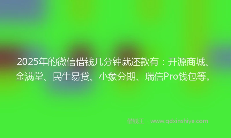 2025年的微信借钱几分钟就还款有：开源商城、金满堂、民生易贷、小象分期、瑞信Pro钱包等。