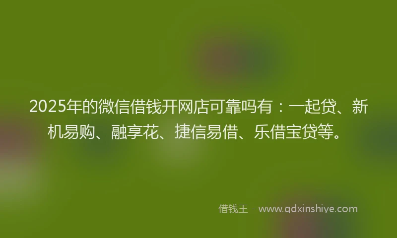 2025年的微信借钱开网店可靠吗有：一起贷、新机易购、融享花、捷信易借、乐借宝贷等。