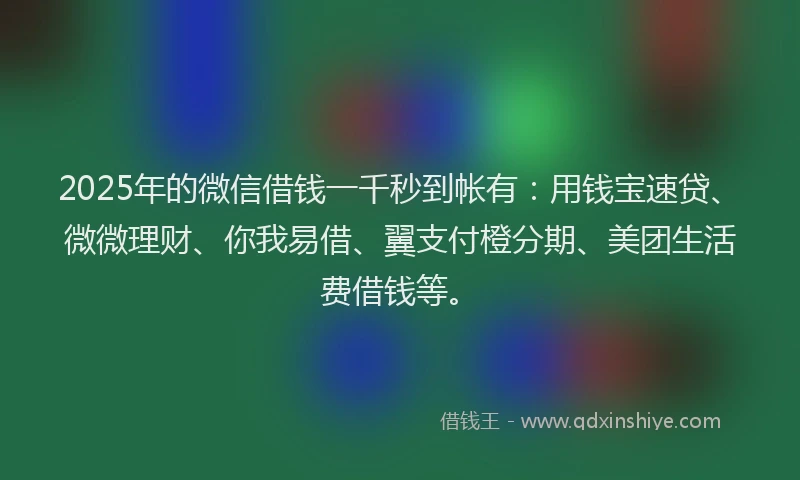 2025年的微信借钱一千秒到帐有：用钱宝速贷、微微理财、你我易借、翼支付橙分期、美团生活费借钱等。