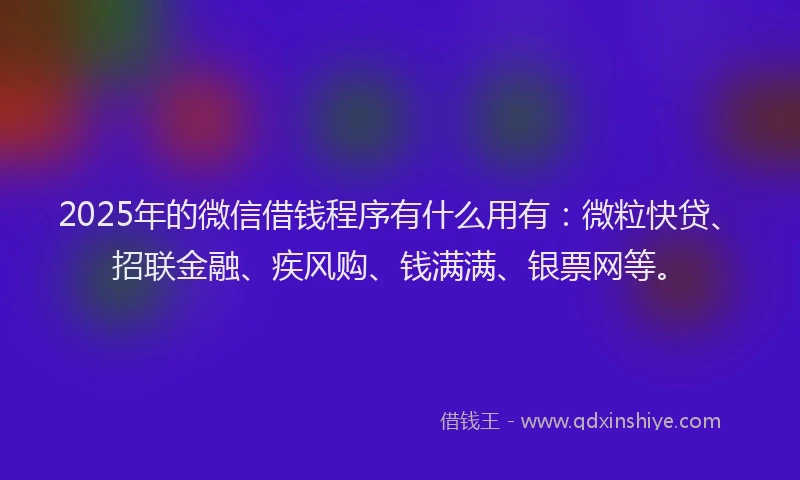 2025年的微信借钱程序有什么用有：微粒快贷、招联金融、疾风购、钱满满、银票网等。
