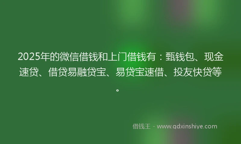 2025年的微信借钱和上门借钱有：甄钱包、现金速贷、借贷易融贷宝、易贷宝速借、投友快贷等。