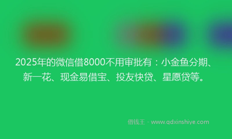 2025年的微信借8000不用审批有：小金鱼分期、新一花、现金易借宝、投友快贷、星愿贷等。