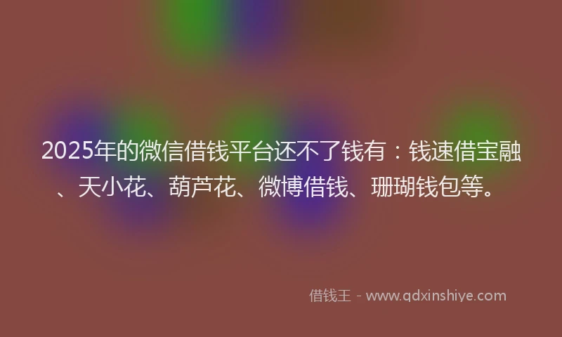 2025年的微信借钱平台还不了钱有：钱速借宝融、天小花、葫芦花、微博借钱、珊瑚钱包等。
