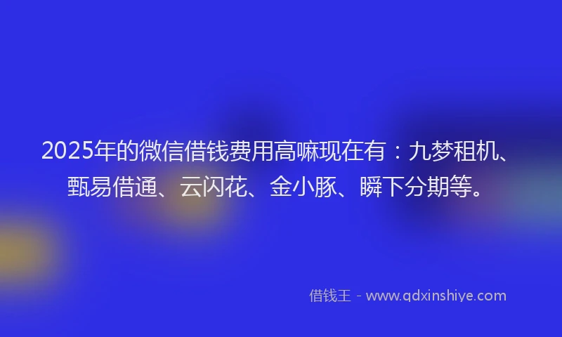 2025年的微信借钱费用高嘛现在有：九梦租机、甄易借通、云闪花、金小豚、瞬下分期等。