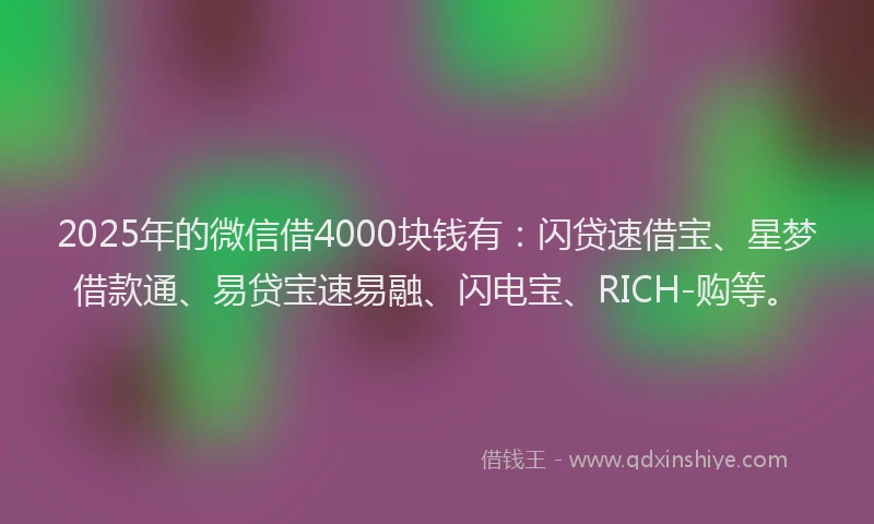 2025年的微信借4000块钱有：闪贷速借宝、星梦借款通、易贷宝速易融、闪电宝、RICH-购等。
