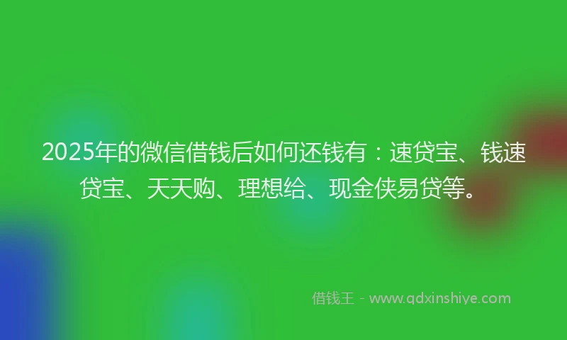 2025年的微信借钱后如何还钱有：速贷宝、钱速贷宝、天天购、理想给、现金侠易贷等。