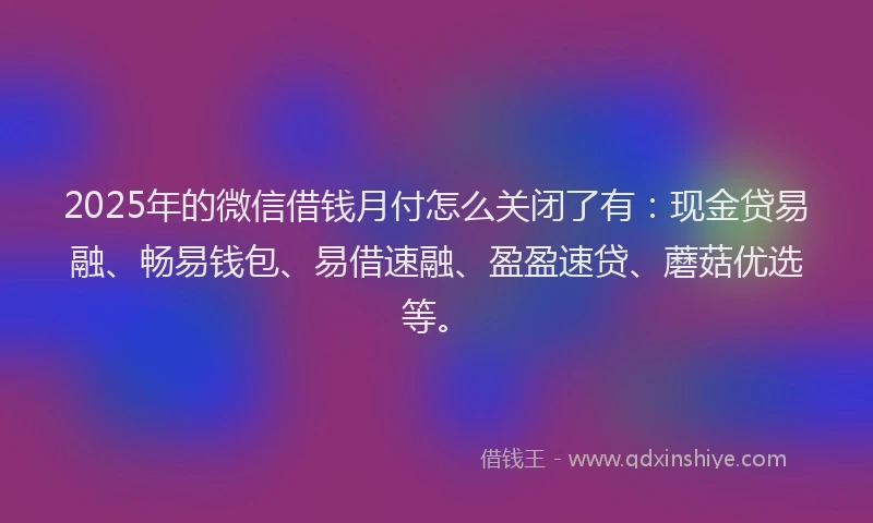 2025年的微信借钱月付怎么关闭了有：现金贷易融、畅易钱包、易借速融、盈盈速贷、蘑菇优选等。