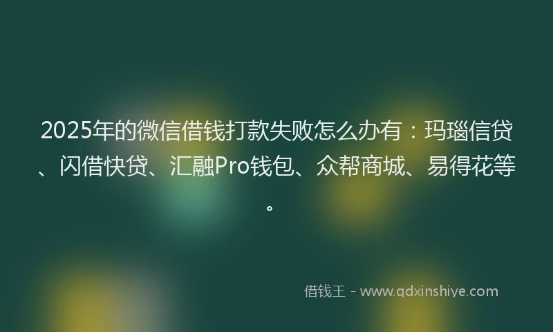 2025年的微信借钱打款失败怎么办有：玛瑙信贷、闪借快贷、汇融Pro钱包、众帮商城、易得花等。