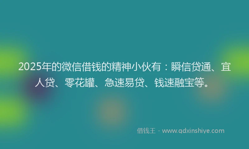 2025年的微信借钱的精神小伙有：瞬信贷通、宜人贷、零花罐、急速易贷、钱速融宝等。