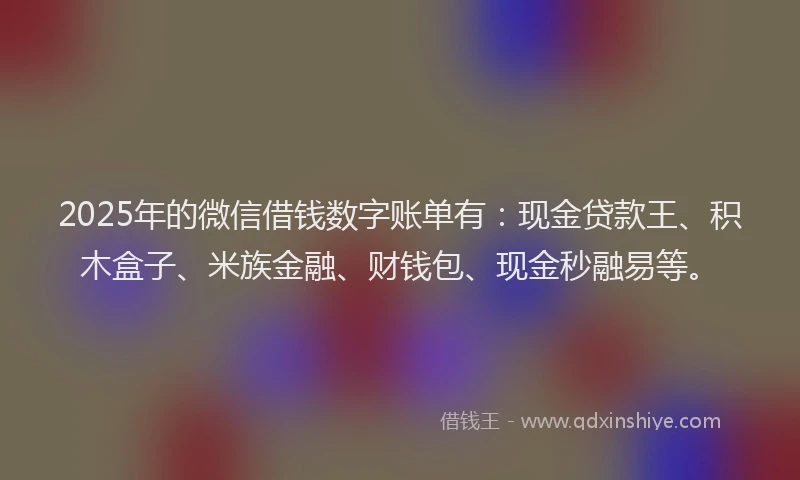 2025年的微信借钱数字账单有：现金贷款王、积木盒子、米族金融、财钱包、现金秒融易等。