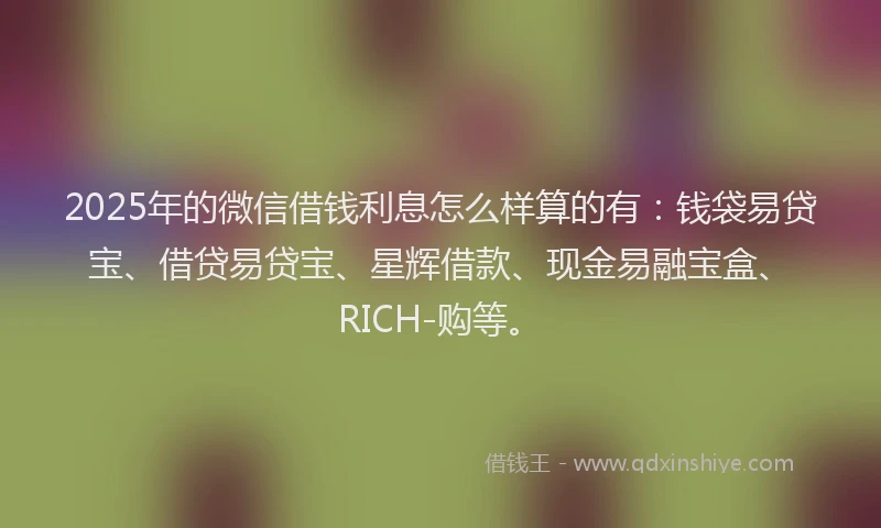 2025年的微信借钱利息怎么样算的有：钱袋易贷宝、借贷易贷宝、星辉借款、现金易融宝盒、RICH-购等。