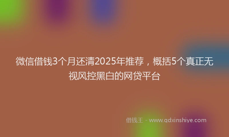 微信借钱3个月还清2025年推荐，概括5个真正无视风控黑白的网贷平台