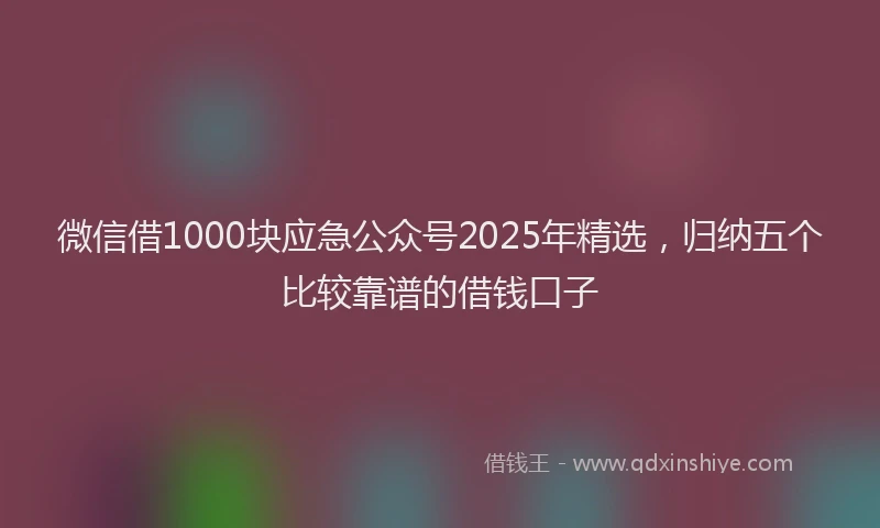 微信借1000块应急公众号2025年精选，归纳五个比较靠谱的借钱口子