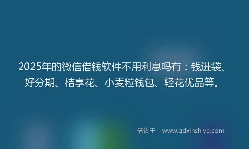 2025年的微信借钱软件不用利息吗有：钱进袋、好分期、桔享花、小麦粒钱包、轻花优品等。