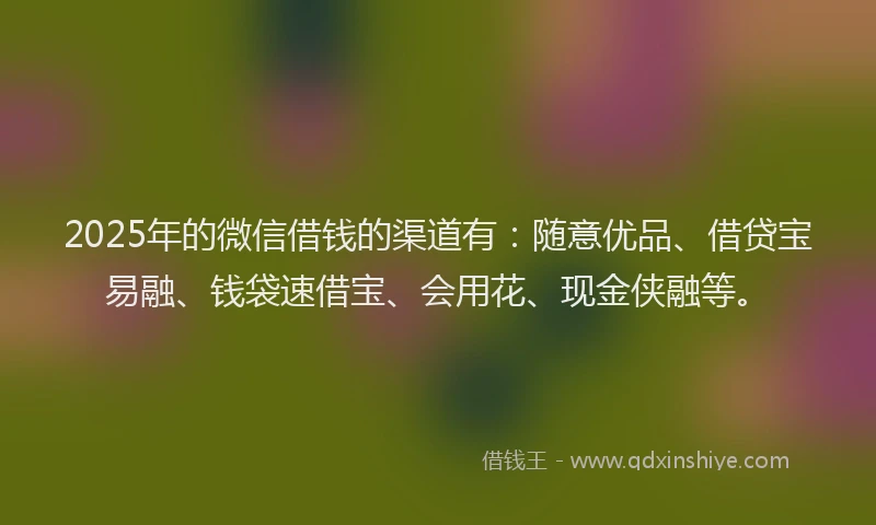 2025年的微信借钱的渠道有：随意优品、借贷宝易融、钱袋速借宝、会用花、现金侠融等。