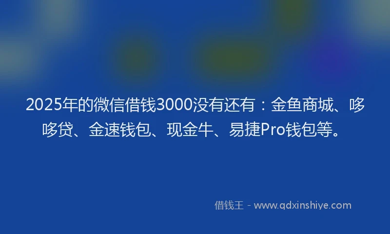 2025年的微信借钱3000没有还有：金鱼商城、哆哆贷、金速钱包、现金牛、易捷Pro钱包等。