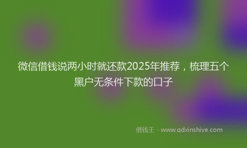 微信借钱说两小时就还款2025年推荐，梳理五个黑户无条件下款的口子