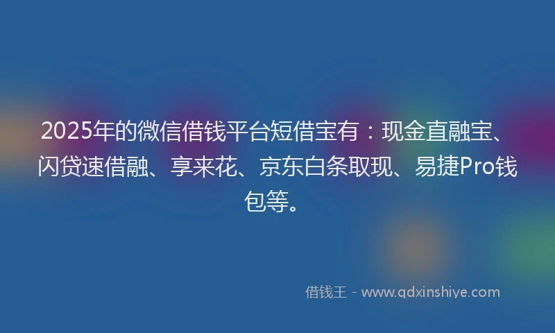 2025年的微信借钱平台短借宝有：现金直融宝、闪贷速借融、享来花、京东白条取现、易捷Pro钱包等。