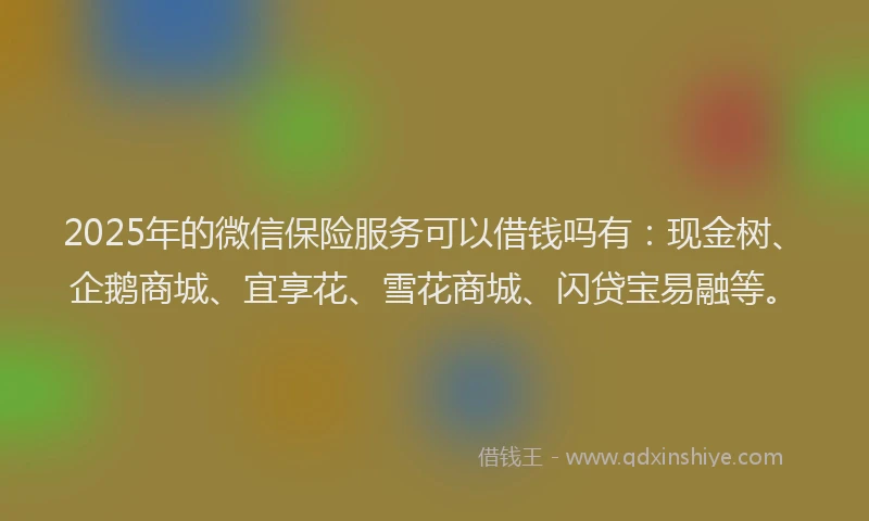 2025年的微信保险服务可以借钱吗有：现金树、企鹅商城、宜享花、雪花商城、闪贷宝易融等。