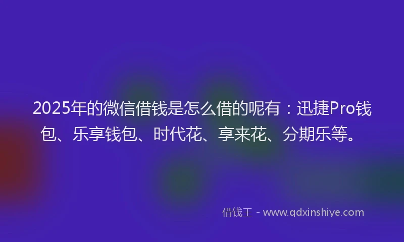 2025年的微信借钱是怎么借的呢有：迅捷Pro钱包、乐享钱包、时代花、享来花、分期乐等。