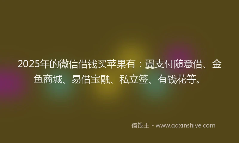 2025年的微信借钱买苹果有：翼支付随意借、金鱼商城、易借宝融、私立签、有钱花等。
