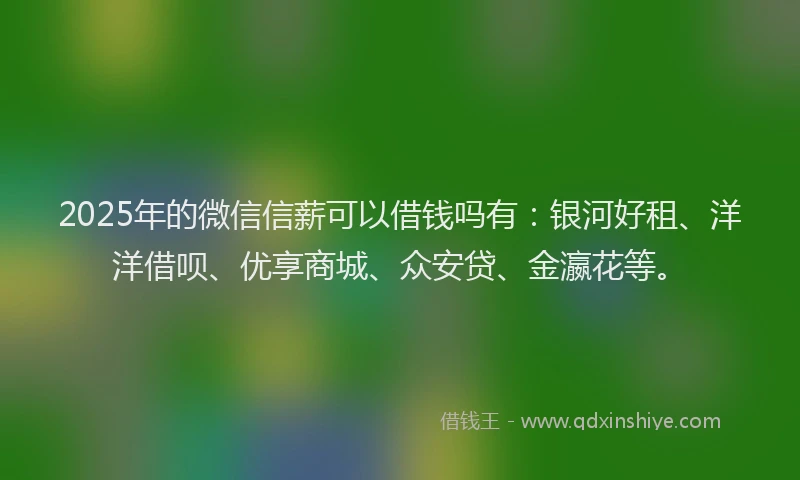 2025年的微信信薪可以借钱吗有：银河好租、洋洋借呗、优享商城、众安贷、金瀛花等。