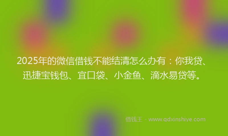 2025年的微信借钱不能结清怎么办有：你我贷、迅捷宝钱包、宜口袋、小金鱼、滴水易贷等。