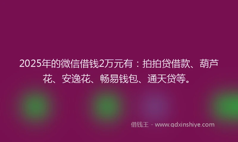 2025年的微信借钱2万元有：拍拍贷借款、葫芦花、安逸花、畅易钱包、通天贷等。