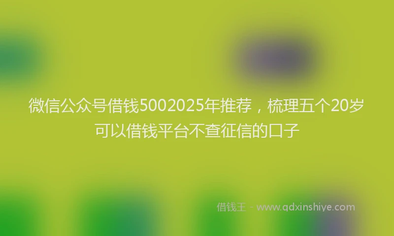 微信公众号借钱5002025年推荐，梳理五个20岁可以借钱平台不查征信的口子