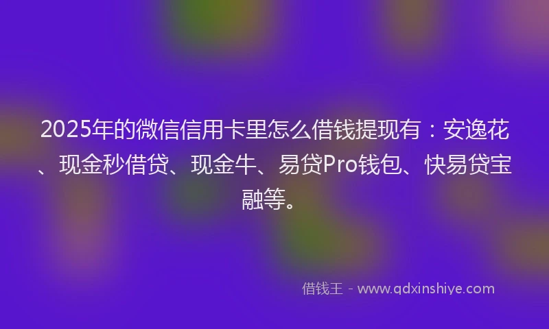 2025年的微信信用卡里怎么借钱提现有：安逸花、现金秒借贷、现金牛、易贷Pro钱包、快易贷宝融等。