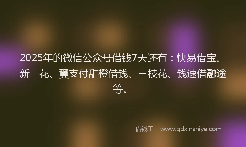 2025年的微信公众号借钱7天还有：快易借宝、新一花、翼支付甜橙借钱、三枝花、钱速借融途等。