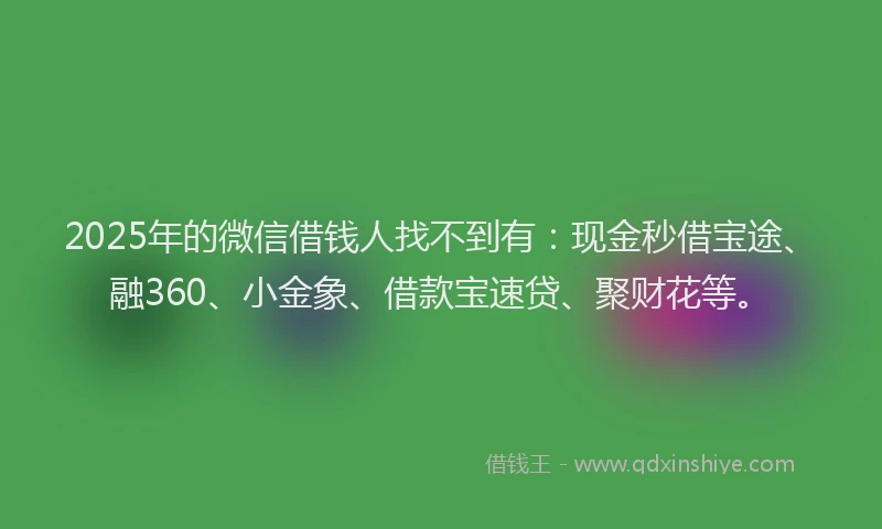 2025年的微信借钱人找不到有：现金秒借宝途、融360、小金象、借款宝速贷、聚财花等。