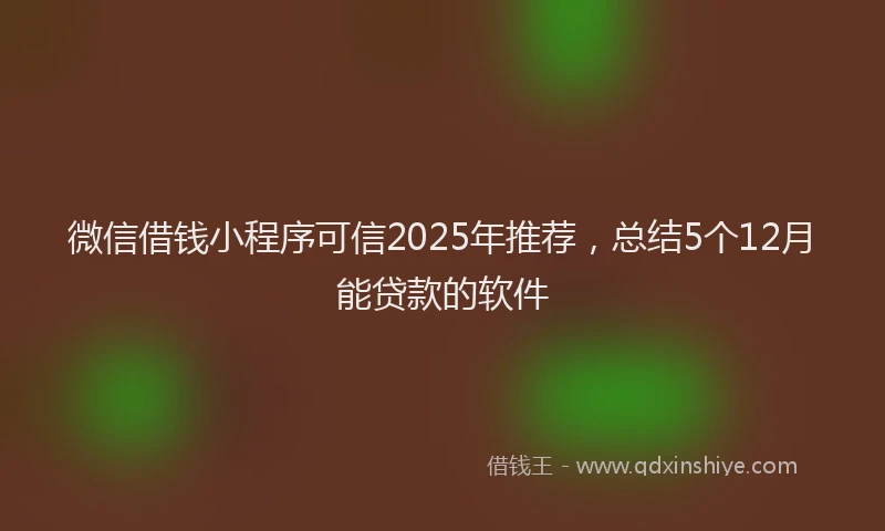 微信借钱小程序可信2025年推荐，总结5个12月能贷款的软件
