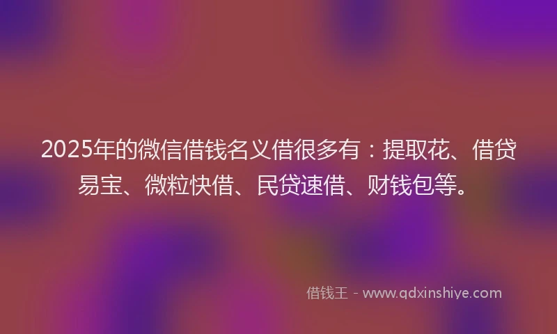 2025年的微信借钱名义借很多有：提取花、借贷易宝、微粒快借、民贷速借、财钱包等。