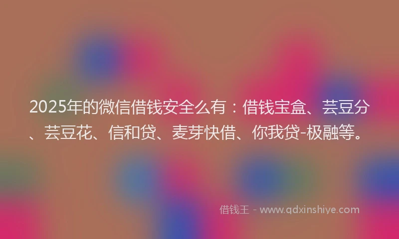 2025年的微信借钱安全么有：借钱宝盒、芸豆分、芸豆花、信和贷、麦芽快借、你我贷-极融等。