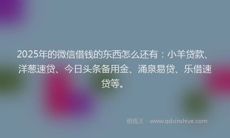 2025年的微信借钱的东西怎么还有：小羊贷款、洋葱速贷、今日头条备用金、涌泉易贷、乐借速贷等。
