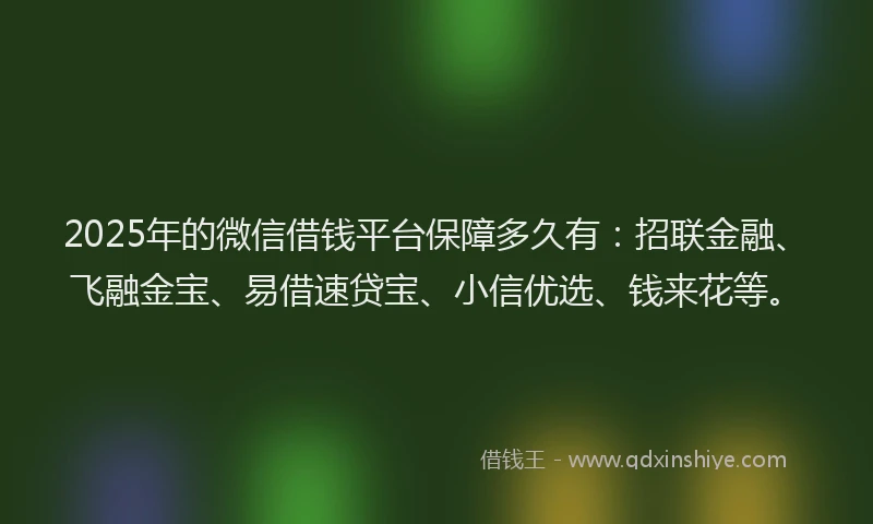 2025年的微信借钱平台保障多久有：招联金融、飞融金宝、易借速贷宝、小信优选、钱来花等。