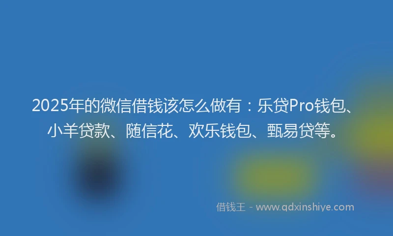 2025年的微信借钱该怎么做有：乐贷Pro钱包、小羊贷款、随信花、欢乐钱包、甄易贷等。