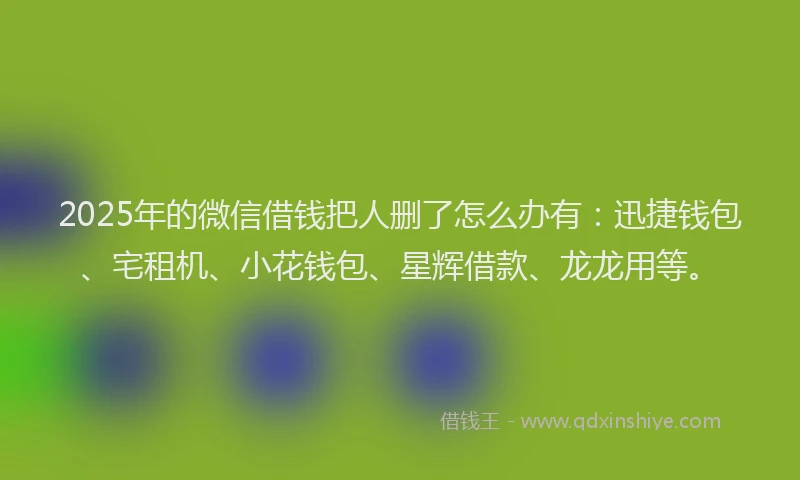 2025年的微信借钱把人删了怎么办有：迅捷钱包、宅租机、小花钱包、星辉借款、龙龙用等。