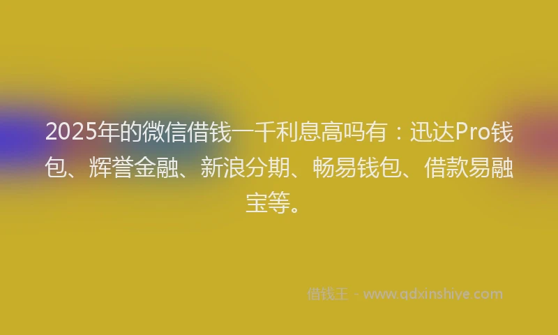 2025年的微信借钱一千利息高吗有：迅达Pro钱包、辉誉金融、新浪分期、畅易钱包、借款易融宝等。