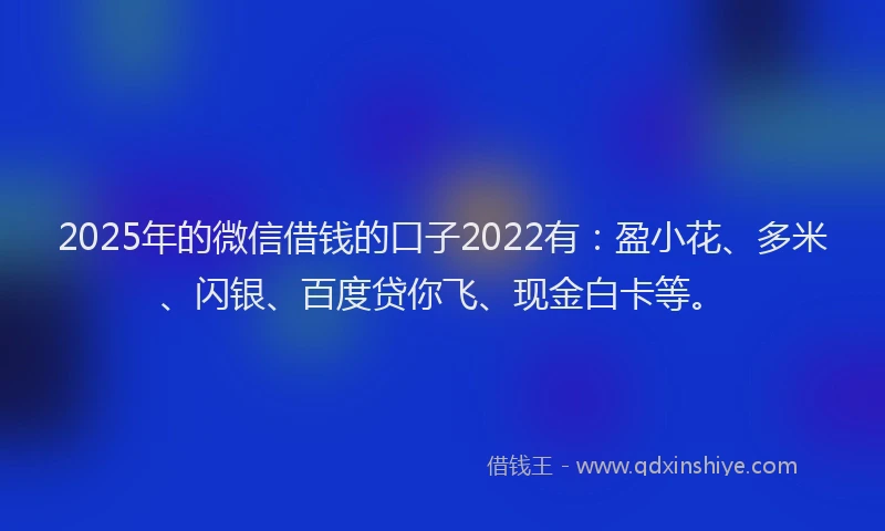 2025年的微信借钱的口子2022有：盈小花、多米、闪银、百度贷你飞、现金白卡等。