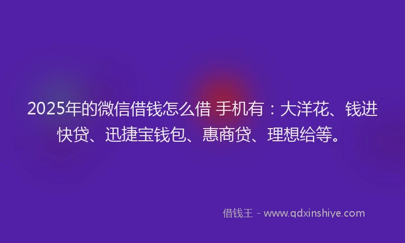 2025年的微信借钱怎么借 手机有：大洋花、钱进快贷、迅捷宝钱包、惠商贷、理想给等。