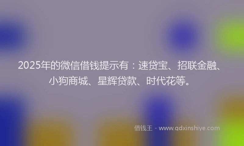 2025年的微信借钱提示有：速贷宝、招联金融、小狗商城、星辉贷款、时代花等。