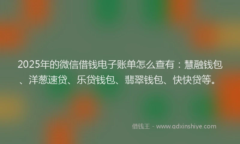 2025年的微信借钱电子账单怎么查有：慧融钱包、洋葱速贷、乐贷钱包、翡翠钱包、快快贷等。