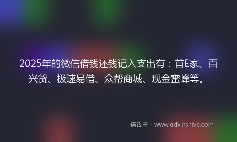 2025年的微信借钱还钱记入支出有：首E家、百兴贷、极速易借、众帮商城、现金蜜蜂等。