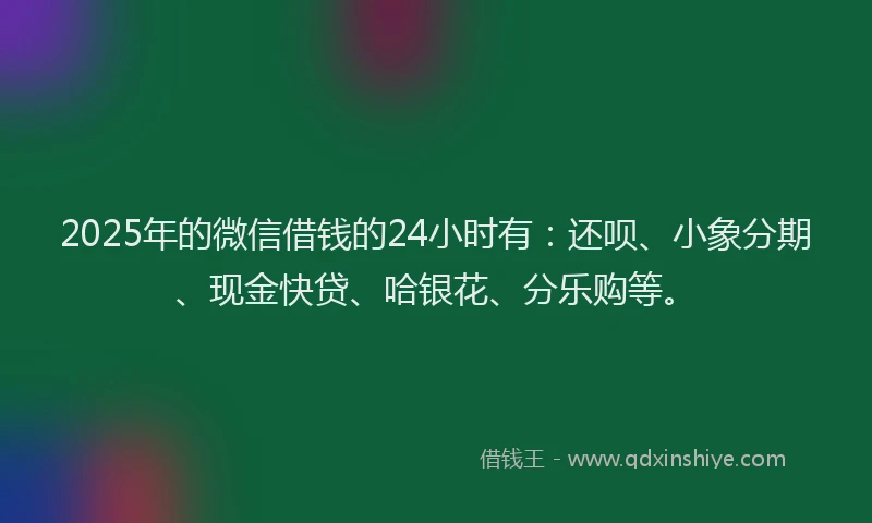 2025年的微信借钱的24小时有：还呗、小象分期、现金快贷、哈银花、分乐购等。