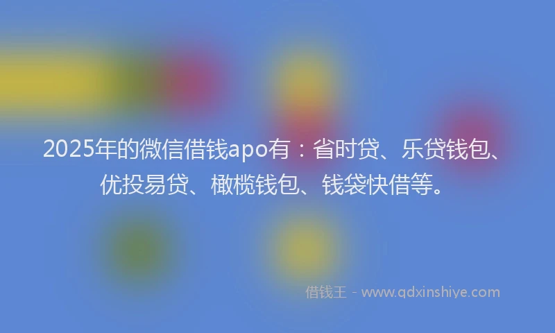2025年的微信借钱apo有：省时贷、乐贷钱包、优投易贷、橄榄钱包、钱袋快借等。