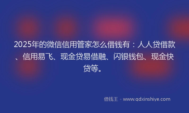 2025年的微信信用管家怎么借钱有：人人贷借款、信用易飞、现金贷易借融、闪银钱包、现金快贷等。
